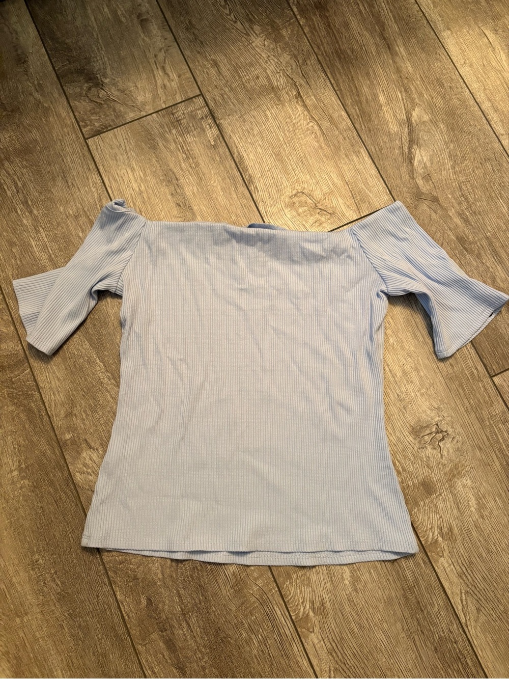 H&M Light Blue Off-Shoulder Ruffled Sleeve Top